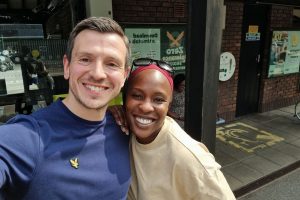 Stuart with British Athletics star, Olympic and World Championship bronze medalist, Marilyn Okoro