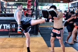 Stuart training in Muay Thai at the world famous Tiger Muay Thai gym in Phuket, Thailand